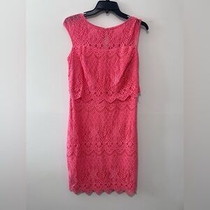 NWT Signature by Sangria Elegant Pink Lace Dress, Size 4
